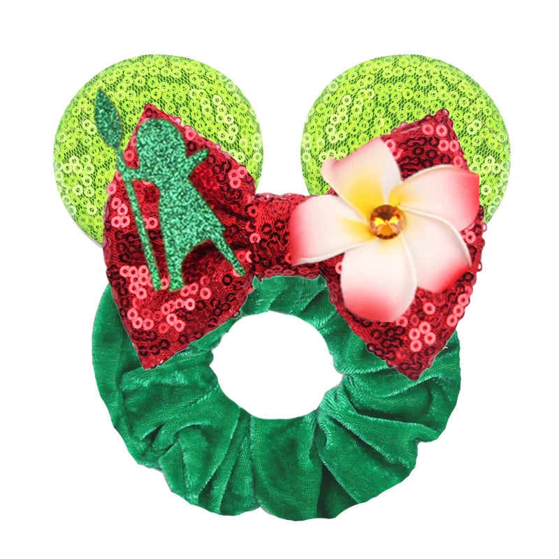 Disney Mouse Ears Velvet Scrunchies Hairband Women Elastic Ponytail Holder Girls Sequin Bow 2023 Kids Party DIY Hair Accessories