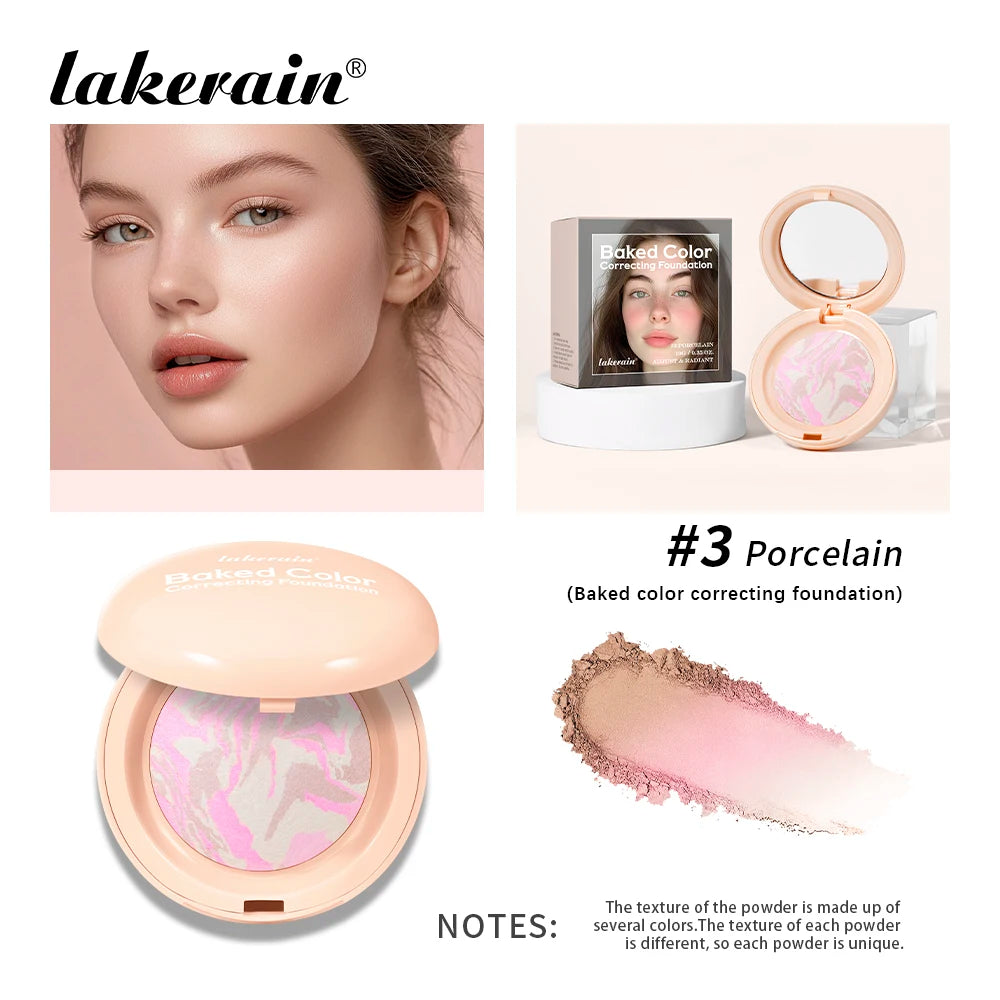 Demi Matte Natural Finish Baked Brighten Color Correcting Powder Foundation Buildable Light to Coverage Oil Control Makeup