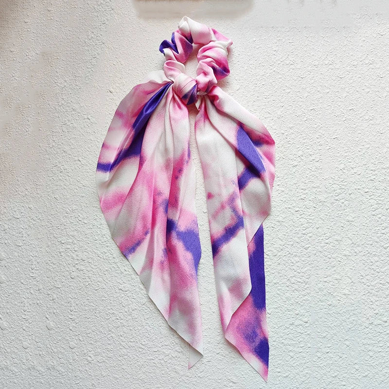 New Fashion Print Bow Scrunchies Hair Ribbon For Women Elastic Hair Band Girls Horsetail Hair Ties Hair Accessories