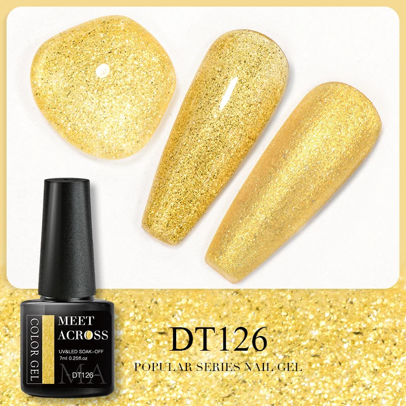 MEET ACROSS 7ml 140 Colors Glitter Gel Nail Polish Fluorescent Laser Semi Permanent Soak Off Nail Art UV Gel Varnish Manicure