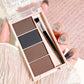 A set of 4-color eyebrow powder trays with brushes in gray and brown matte tones for long-lasting color rendering, filling and s