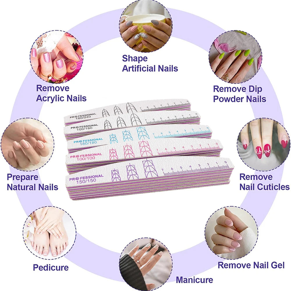 5/10 Pcs Double Sided Nail Art File Set With Scale Grey Sandpaper Nail Stylist Supplies Manicure Products Sand Nails Salon Tools