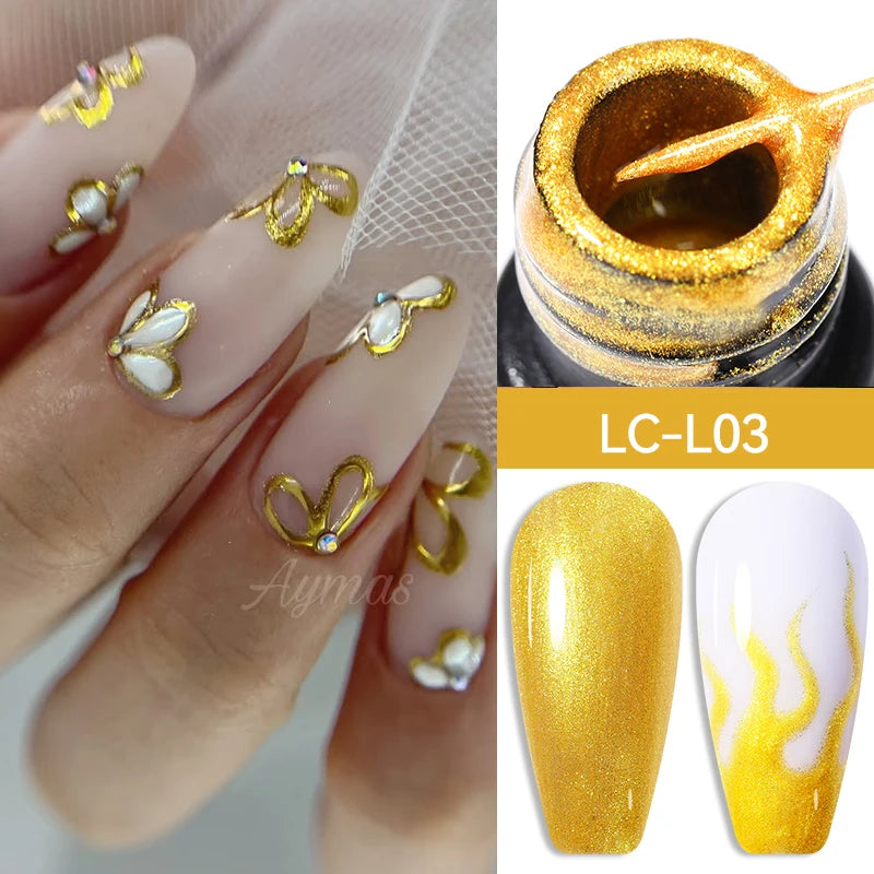 LILYCUTE 5ml Line Art Gel Nail Polish Gold Silver DIY Drawing Gel Reflective Glitter Design Semi Permanent Painting Gel Varnish