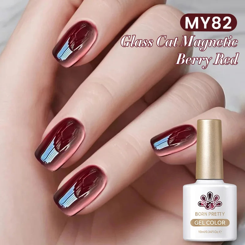 BORN PRETTY 10ml Black Glass Cat Magnetic Gel Nail Polish Punk Style Nail Art Manicure Varnis Semi Permanent Gel for Winter Nail
