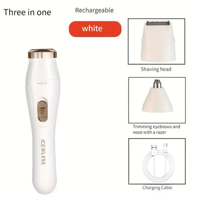 3-in-1 electric hair removal set, USB rechargeable nose hair trimmer, underarm, leg hair, nose hair removal device