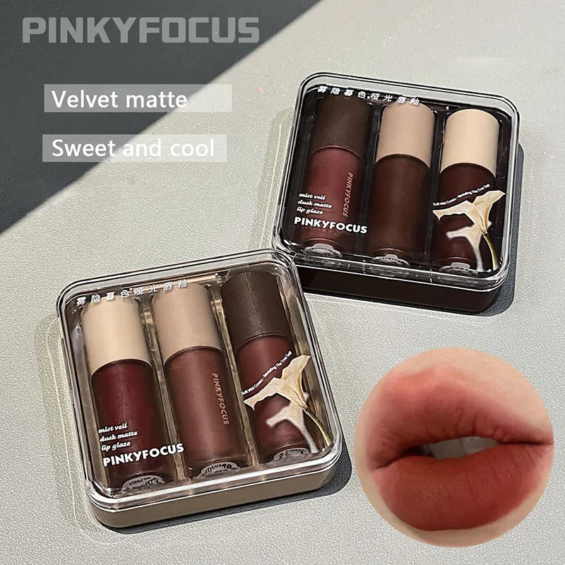 Velvet Matte Lip Gloss Makeup Vintage Red Brown Tones Soft High Pigment Lipstick Set Waterproof Red Brown Sweet Cool Lip Gloss