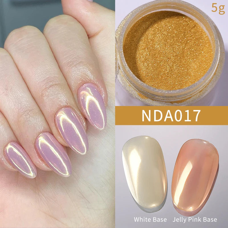 NICOLE DIARY 5g Aurora Pearl White Pink Nail Powder Pigments Metallic Rubbing Dust Moonlight Effect Nail Arts Decoration