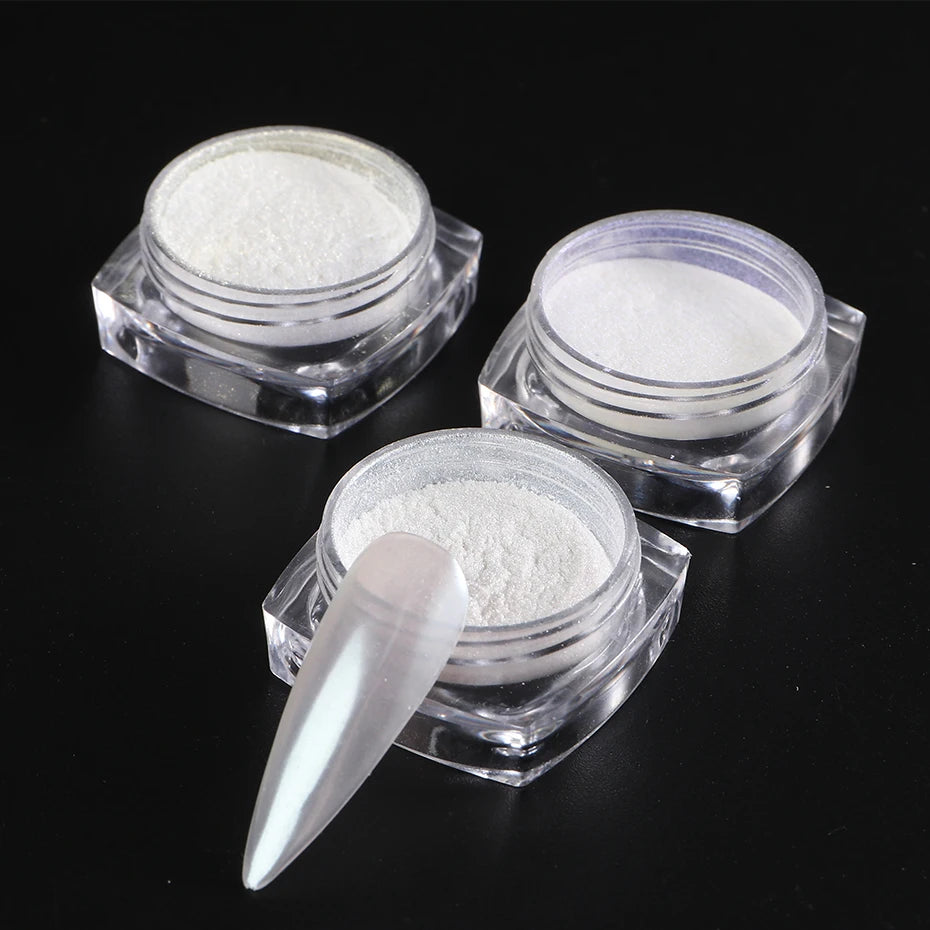 Moonlight Pearl White Nails Glitter Dust Chrome Aurora White Rubbing on Powder Shell Mirror Pigment Nail Art Supplies Decoration