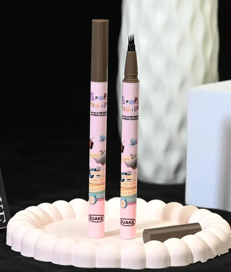 4 Colors Waterproof Eyebrow Pen with 4-Fork Tip – Long-Lasting, Natural Dark Brown Liquid Brow Enhancer