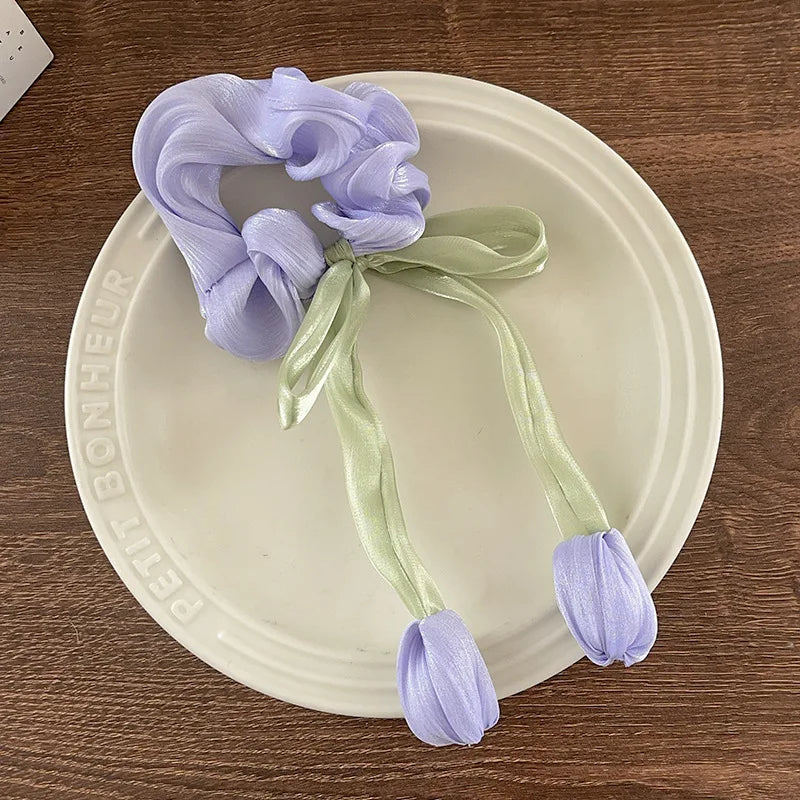 Women Girls Cute Hair Bands Korea Preppy Style Hair Ties Elegant Tulip  Scrunchie Ponytail Holder Bow Chouchou Hair Accessories