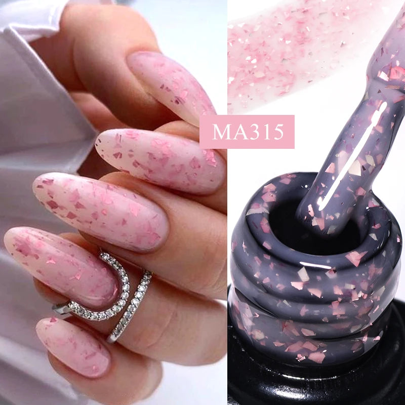 MEET ACROSS 7ml Rubber Base Gel Glitter Nude Pink White 2 In 1 Gel Nail Polish Nail Art Varnish For Nails Winter Autumn Manicure
