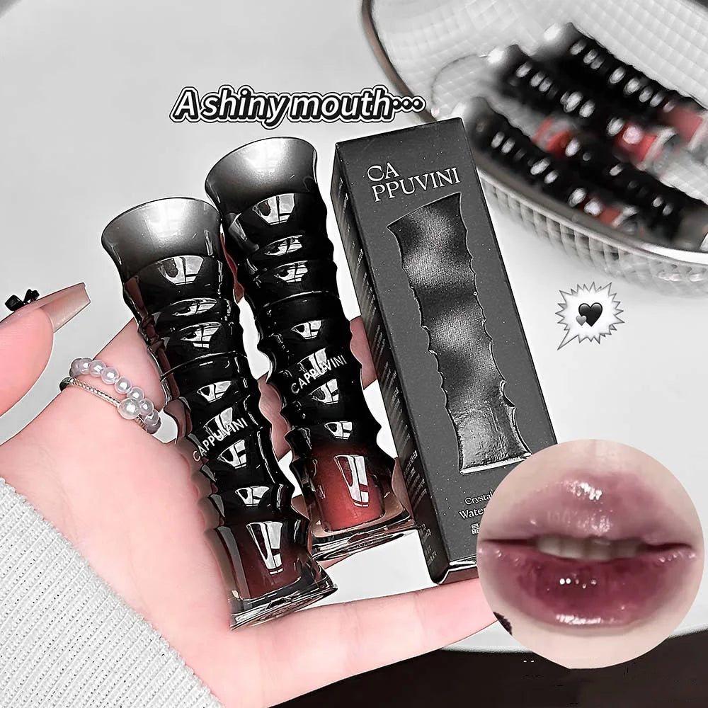 Crystal Punk Red-Brown Glossy Lip Stain Mirror Lip Glaze Sheer Nude Glitter Lip Tint Watery Shine Plumping Makeup Cosmetics