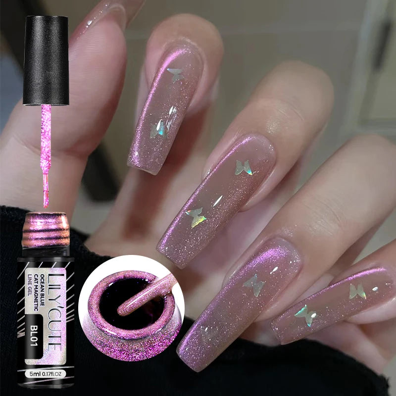 LILYCUTE 5ml Line Art Gel Nail Polish Gold Silver DIY Drawing Gel Reflective Glitter Design Semi Permanent Painting Gel Varnish