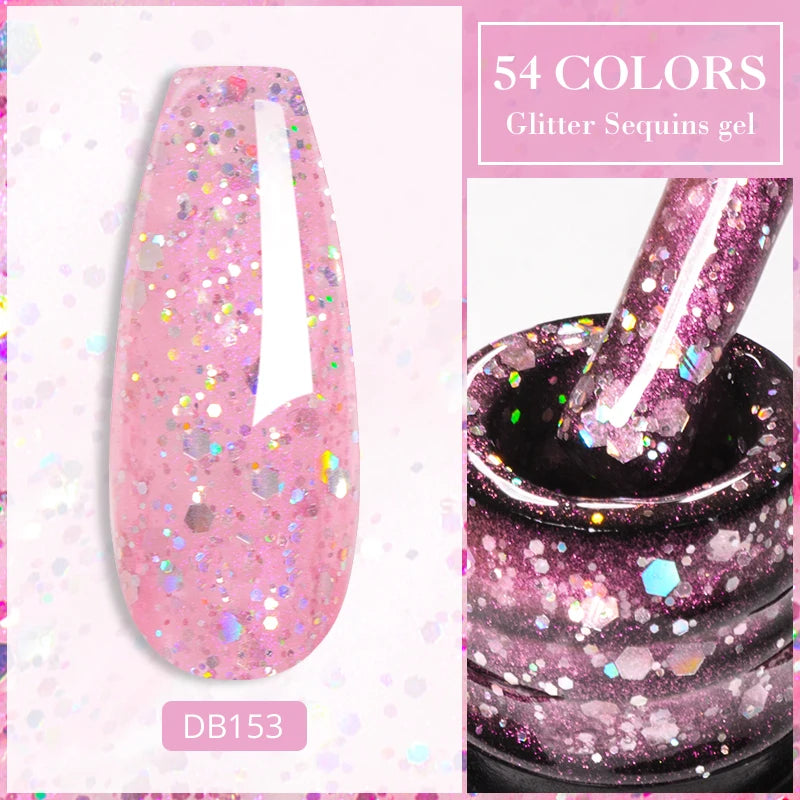 Mtssii 7ml Glitter Rubber Base Gel Polish Gold Sequins Pink White Base Gel Top Coat Soak Off UV LED Nail Art Varnish Manicure