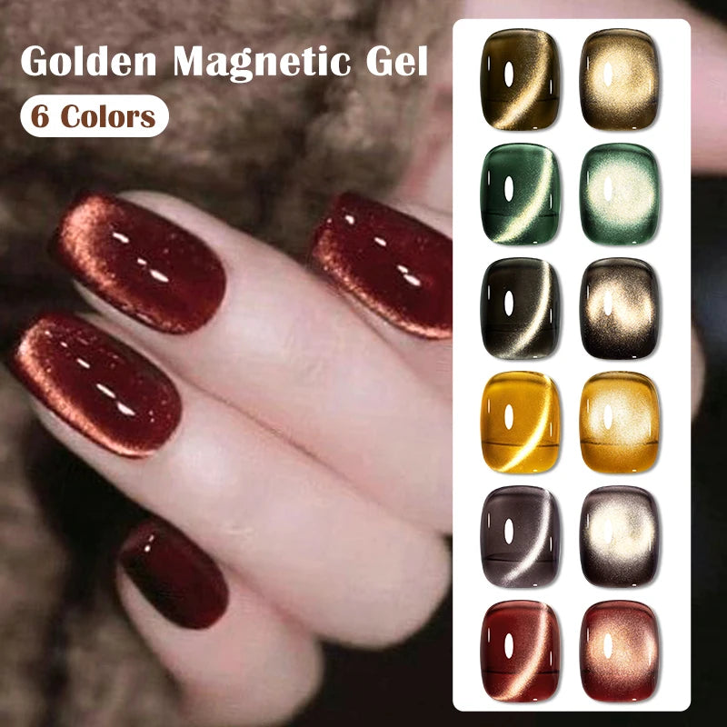 MEET ACROSS 7ml Golden Cat Magnetic Gel Nail Polish Dark Brown Red Green Christmas Nail Art Varnish Winter Autumn For Nails