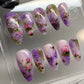 24pcs Pink Almond Press on Nails Flower Pattern False Nails Wearable Stick-on Nails Fake Nail Uñas Postizas Накладные Ногти 네일팁