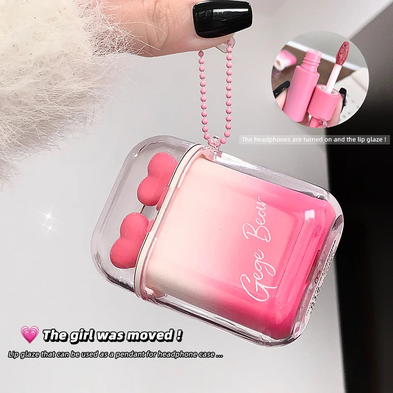 GEGE BEAR Heart-beating Water Gloss Velvet Matte Lip Glaze Combination Two-pack Mirror Matte Headphone Shaped Pendant Lip Glaze