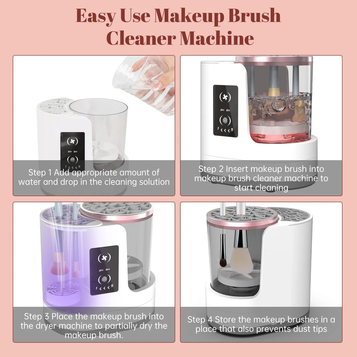 3 in 1 Electric Makeup Brush Cleaner with Brush Dryer-Portable Automatic USB Cosmetic Brush Cleaning Tool