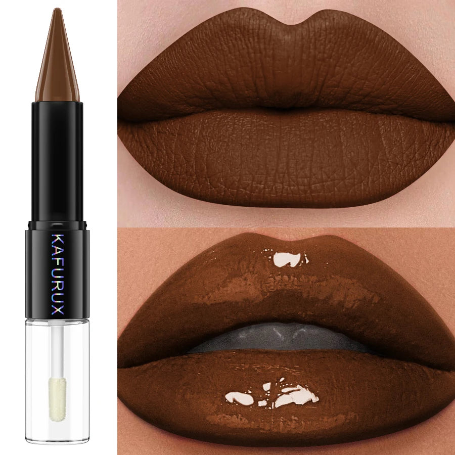 1PC Waterproof 2 In 1 Double Head Lipstick Lip Coat Set  Long Lasting Coat 24HR Makeup Gifts Lip Tint Plumper Lip Oil Lip Glaze