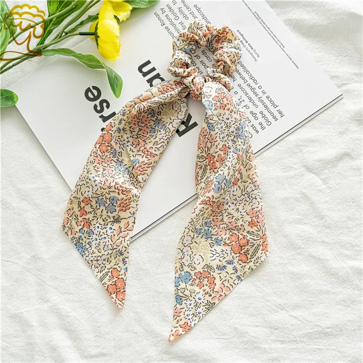New Fashion Print Bow Scrunchies Hair Ribbon For Women Elastic Hair Band Girls Horsetail Hair Ties Hair Accessories
