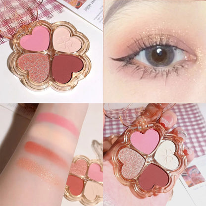 Lucky Clover Eyeshadow Palette, Daily Earthy Color, Fine Glitter, Pearlescent Matte, Pure Lust Four-Color Eyeshadow Palette
