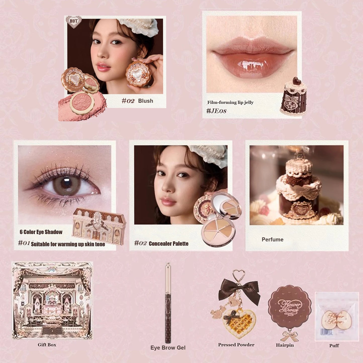 Flower Knows SWEETIE BEAR Makeup Box Gift Set All In One Perfume Shimmer Eye Shadow Palette Blush Lip Jelly Mystery Box 10 PCS