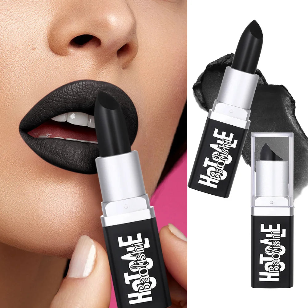 BAOLISHI Black Lipstick Matte Pearlescent Double Texture Dark Lipstick Halloween Creative Cos Personalized Lip Makeup