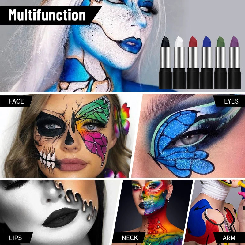 6 Color Body Paint Stick Quick Dry Non Toxic Washable Face Body Art for Kids Adults Party Makeup Theater Halloween Cosplay