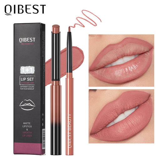 QIBEST Matte Nude Lipstick Pen Long Lasting Lipliner Lip Pencil Waterproof Lip Liner Contour Sexy Red Lip Makeup Set For Women