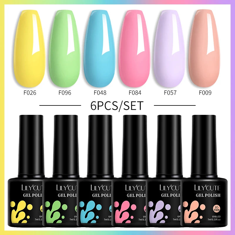 LILYCUTE 6PCs/Set Gel Nail Polish Set Kit Glitter Nail Gel Sequin Vernis Semi Permanent For Manicure Varnish UV LED Nail Art Gel