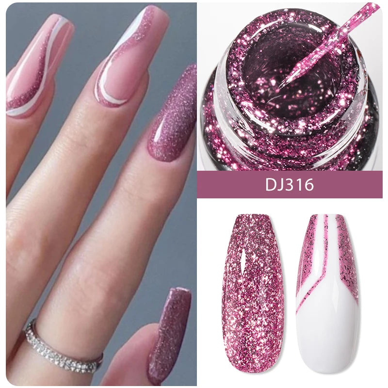 MEET ACROSS 5ml Sliver Metallic Liner Gel Nail Polish Super Bright Mirror Effect Painting Drawing Line Graffiti Stripe Nail Art