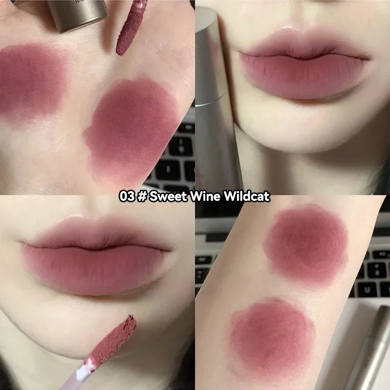 DIXI Mini Silver Tube Matte Lip Glaze — Velvet Finish, Skin-Enhancing, Versatile Low-Saturation Latte Shade