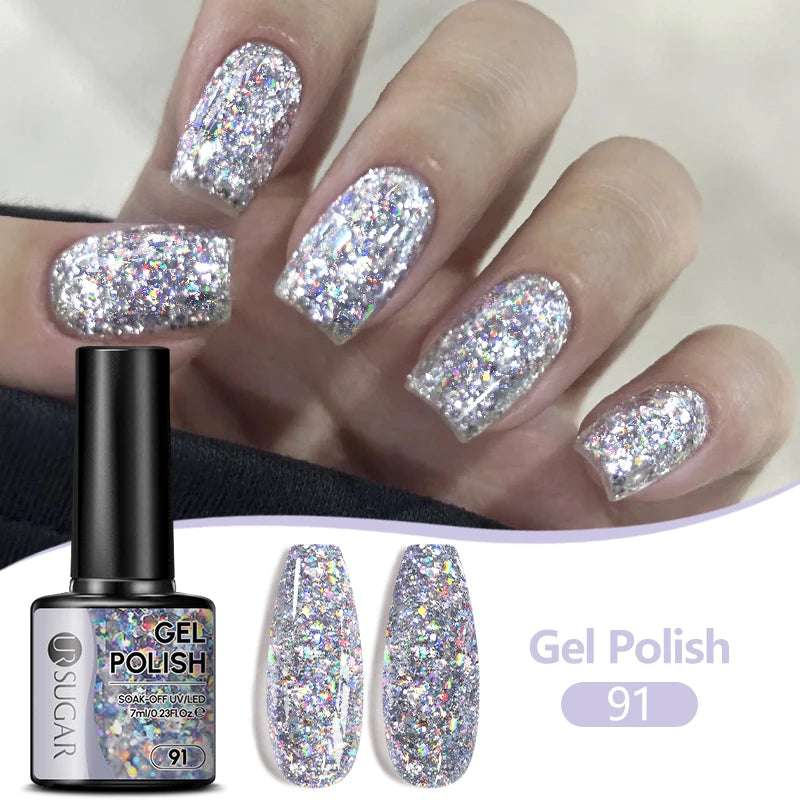 UR SUGAR 7/7.5ml Nude Glitter Color Nail Gel Polish Semi-permanent Varnish Soak Off Nail Art Base Top Coat UV LED Gel Manicure