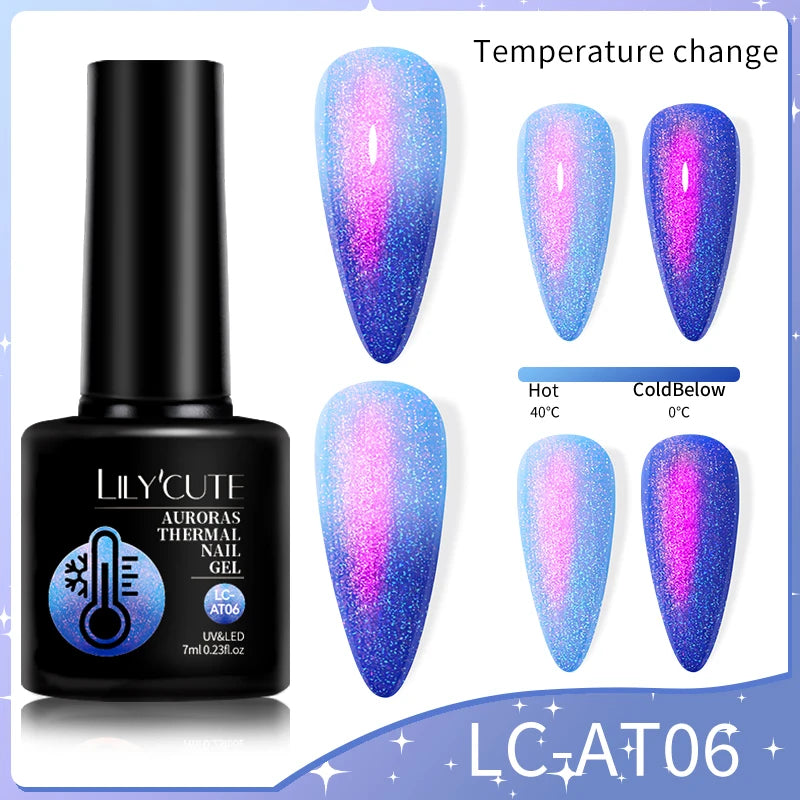 LILYCUTE 7ML Auroras Glitter Thermal Gel Nail Polish Temperature Color Changing Semi Permanent Soak Off Nail Art UV Gel Varnish