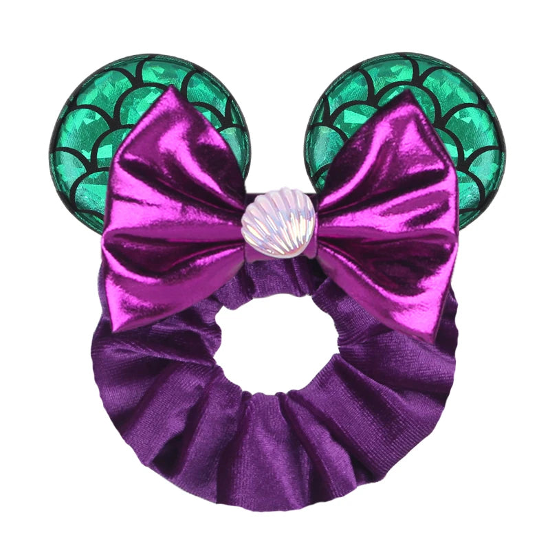 Disney Mouse Ears Velvet Scrunchies Hairband Women Elastic Ponytail Holder Girls Sequin Bow 2023 Kids Party DIY Hair Accessories