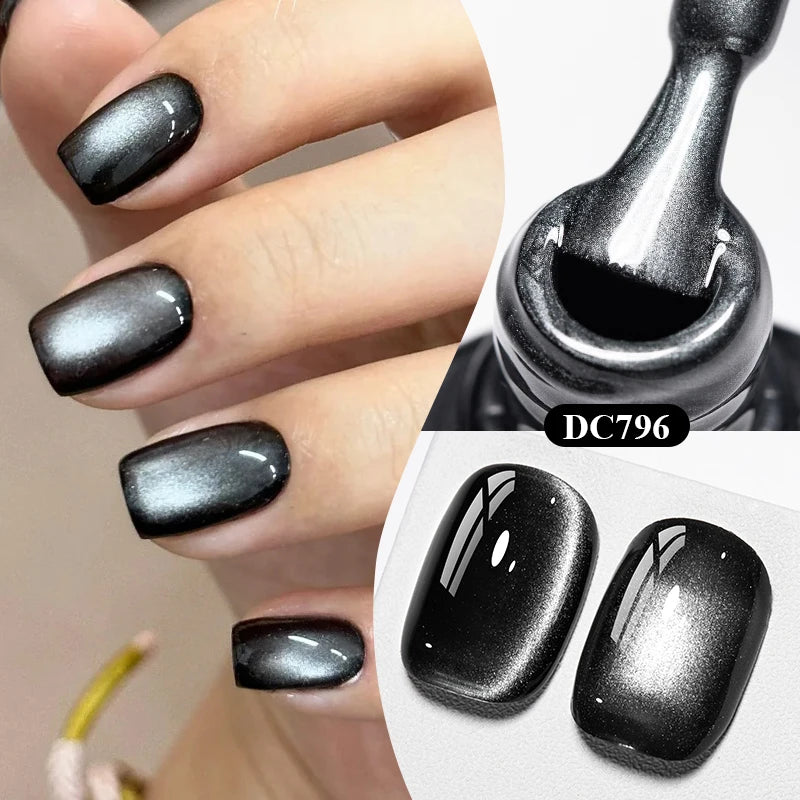 7ml Sparkling Glass Bead Cat Magnetic Gel Nail Polish Flash Black Spar Red Color Semi Permanent Soak Off UV Summer Gel Varnish