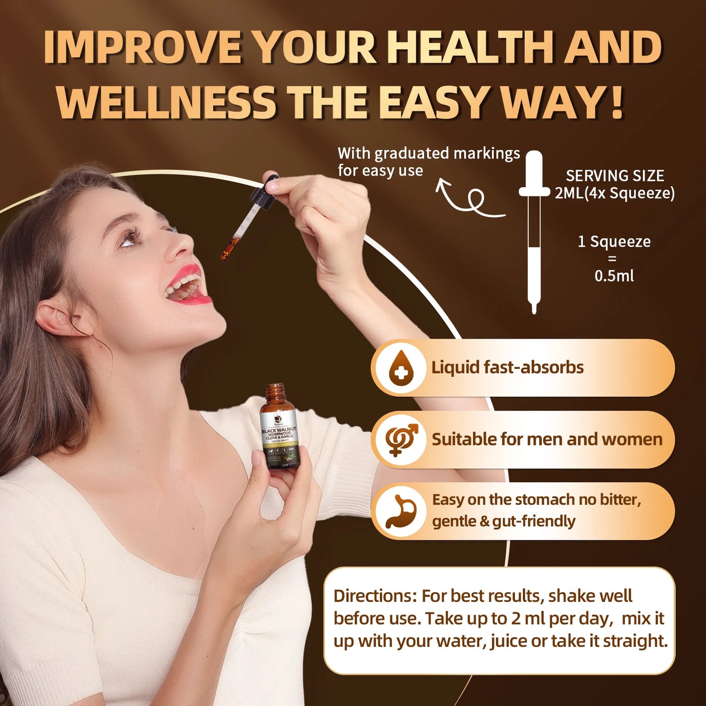 Lukaree 60ML Black Walnut  Drop with Wormwood Clove & Garlic Support Digestion and Immune Health, Detoxify the Body Antioxidant