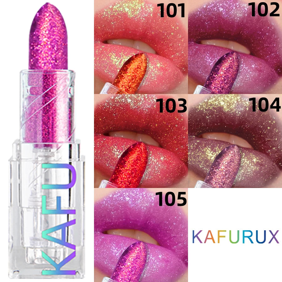Multi-color Glitter Lipstick Beauty Girl Diamond Waterproof Lip Tint Long Lasting Shimmer Lip Makeup Red Rose Pearlescent  Lip
