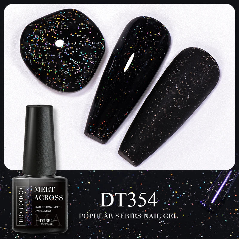 MEET ACROSS 7ml 140 Colors Glitter Gel Nail Polish Fluorescent Laser Semi Permanent Soak Off Nail Art UV Gel Varnish Manicure