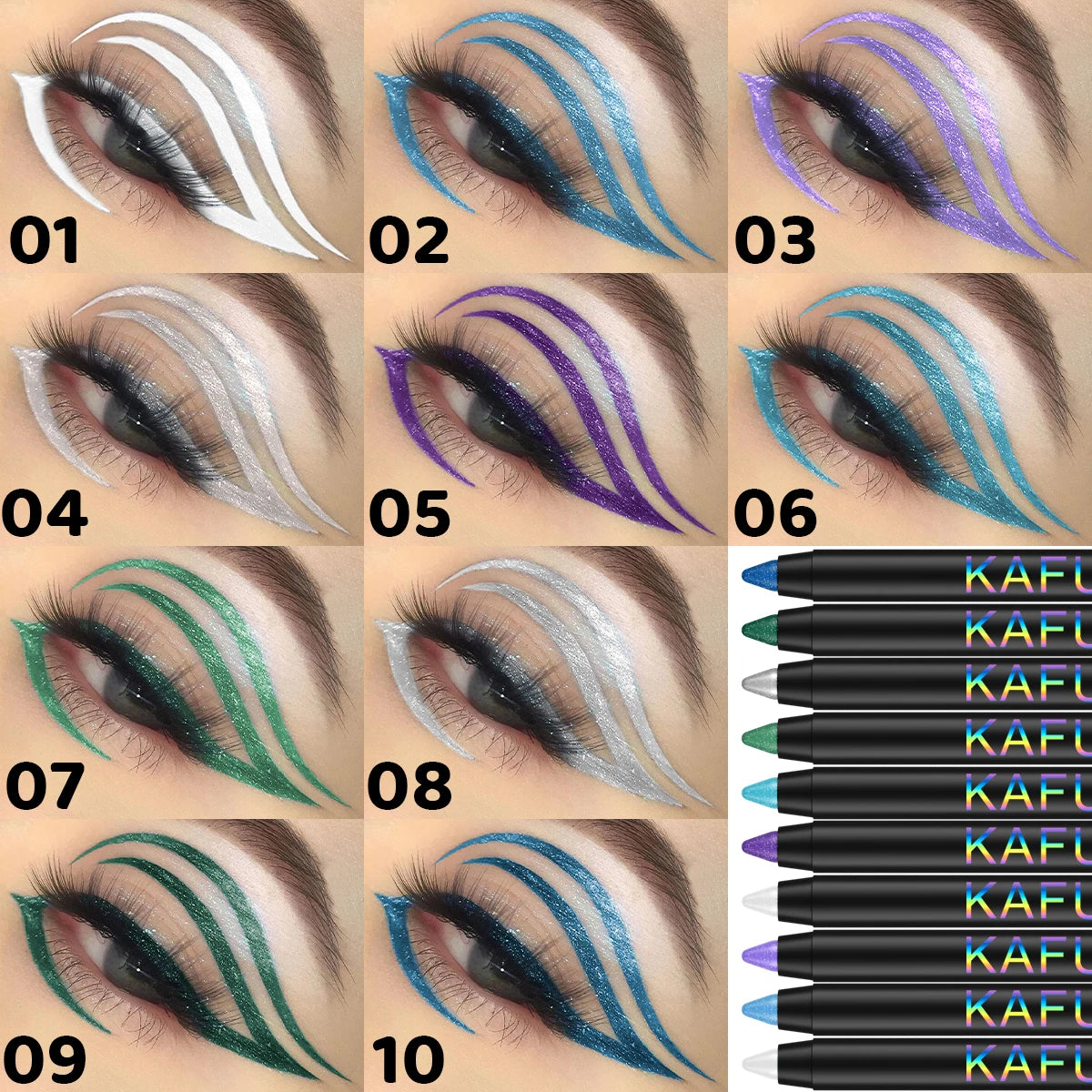 1pc Colourful Eyeliner Pen,High Pigmented Pearly Glitter&Shimmer Metallic Eyeliner Stick, Long Lasting Waterproof White Black