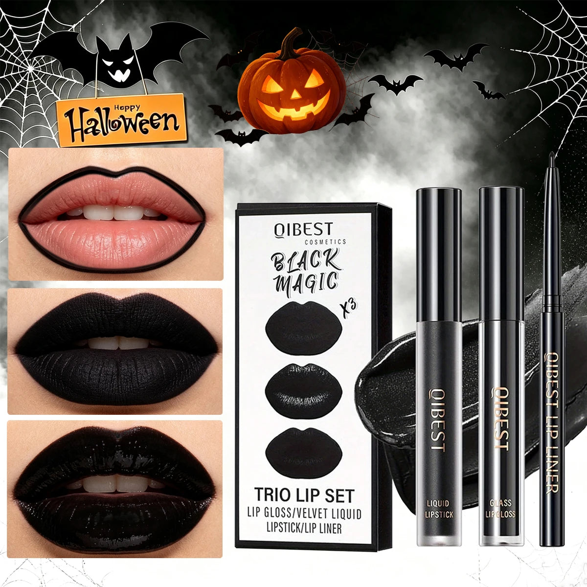 Halloween matte lip gloss, long-lasting and waterproof, highly pigmented and easy to apply, gothic style