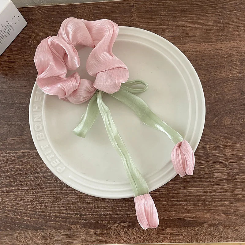 Women Girls Cute Hair Bands Korea Preppy Style Hair Ties Elegant Tulip  Scrunchie Ponytail Holder Bow Chouchou Hair Accessories