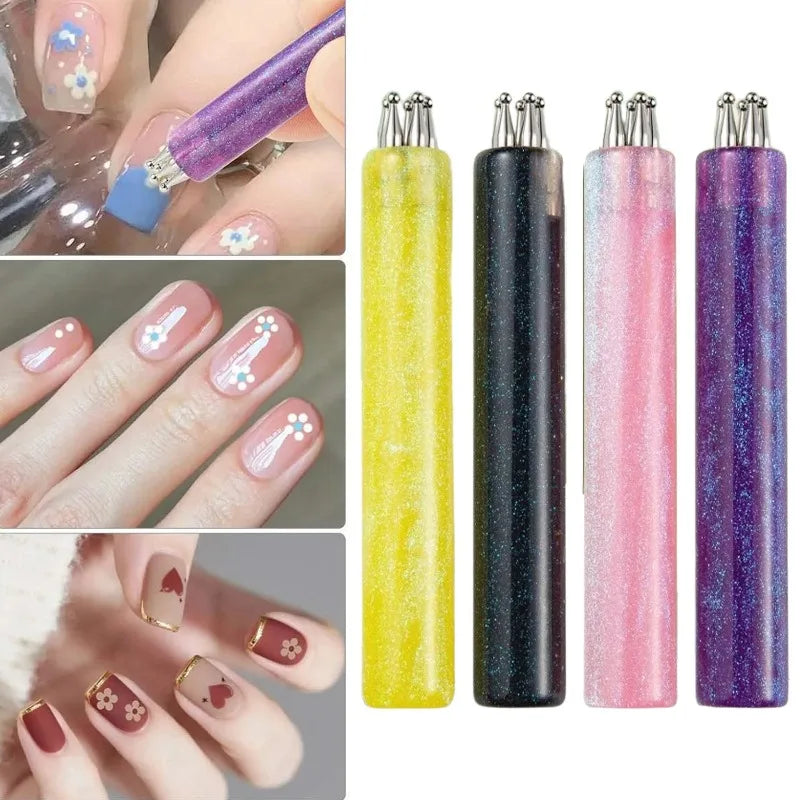 Multi-purpose 5 Petal Flower Nail Dotting Pen Nail Art Acrylic Flower Nail Rhinestones Pen Marbleizing Draw Painting Pens Tools