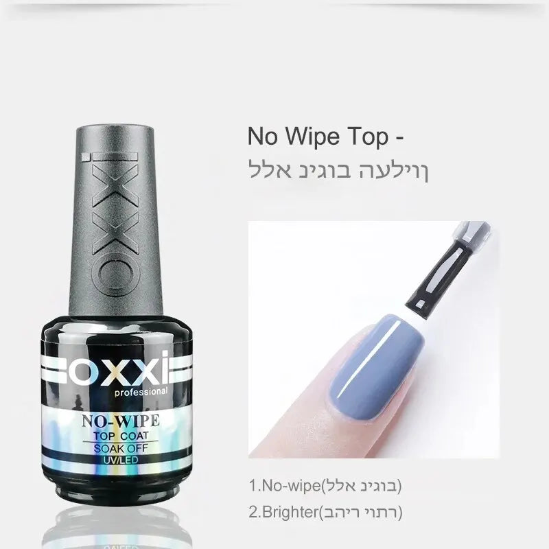 OXXI PROFESSIONAL Rubber Base Coat UV Gel 15ml No Wipe Shiny Top Coat 2pcs Set Gel Polish Semi-permanent Nail Polish Base Gellac