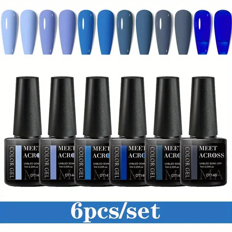 MEET ACROSS 6Pcs Gel Nail Polish Set Pink Red Green Macaron Color Manicure Kit For Nails UV Gel Nail Art Varnish Nail Supplies