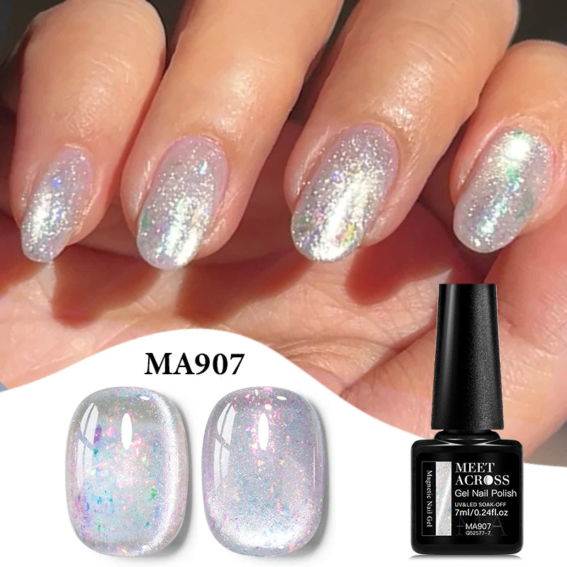 MEET ACROSS Guava & Grape Color Cat Magnetic Gel Green Glass Bead Cat Eye Gel Soak Off UV Gel Nail Art Varnish Salon Home DIY