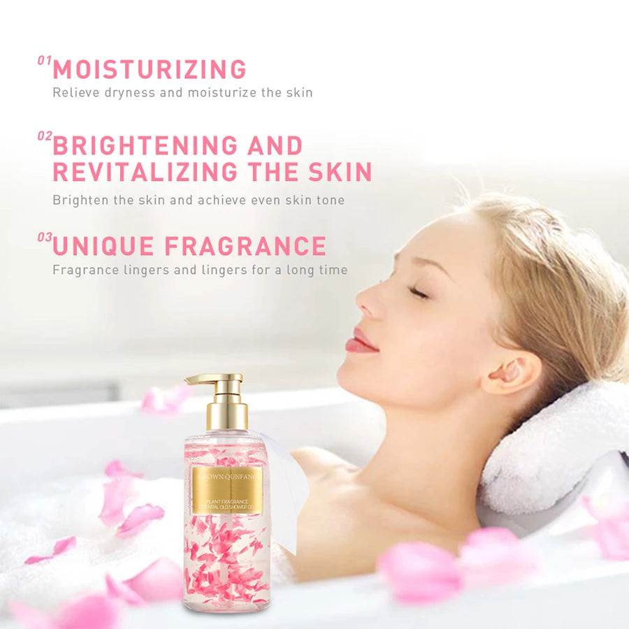 Rose Petal Shower Gel Long Lasting Fragrance Deeply Cleanses Moisturizes Soothes Skin with Petal Particles Shower Gel