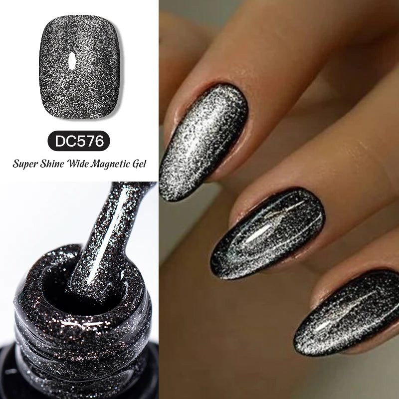 7ml Sparkling Glass Bead Cat Magnetic Gel Nail Polish Flash Black Spar Red Color Semi Permanent Soak Off UV Summer Gel Varnish