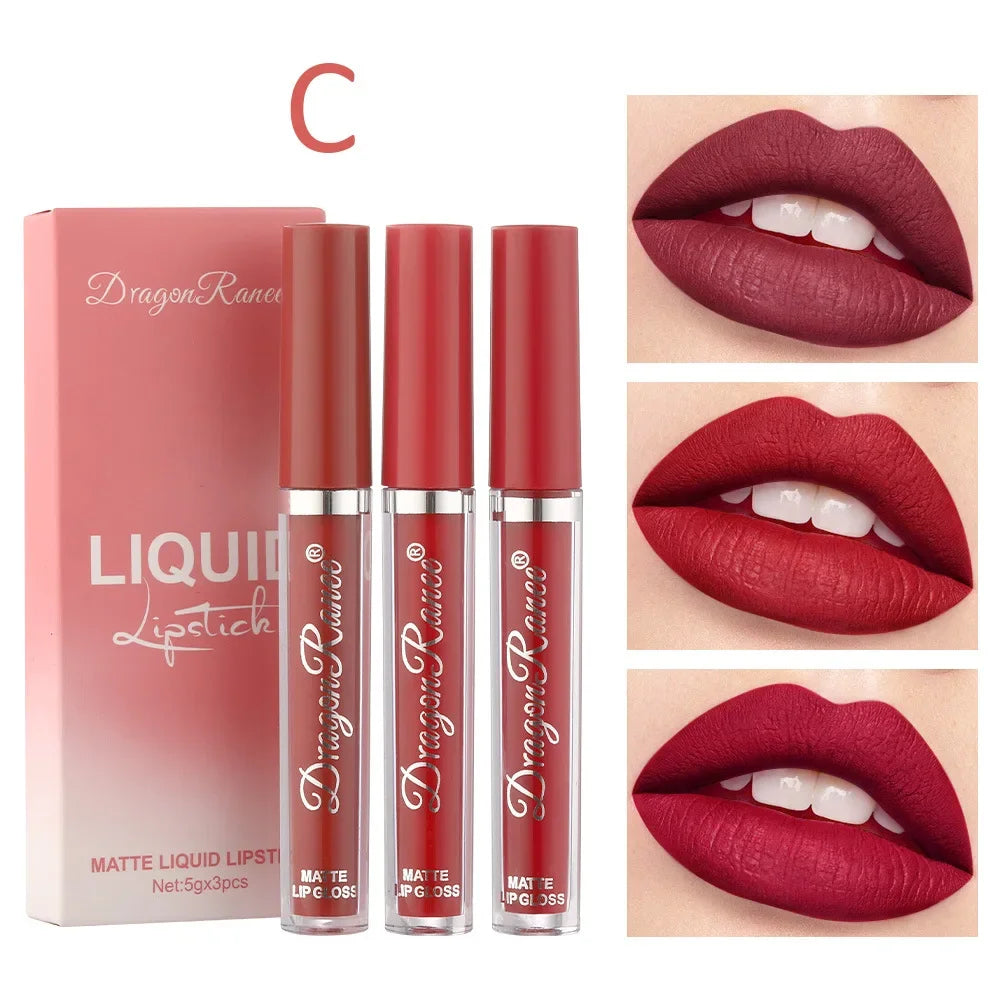 3-PCS Liquid Lipsticks Set – Long-Lasting Matte Lipsticks, Waterproof, Korean Beauty Cosmetics Makeup for Women