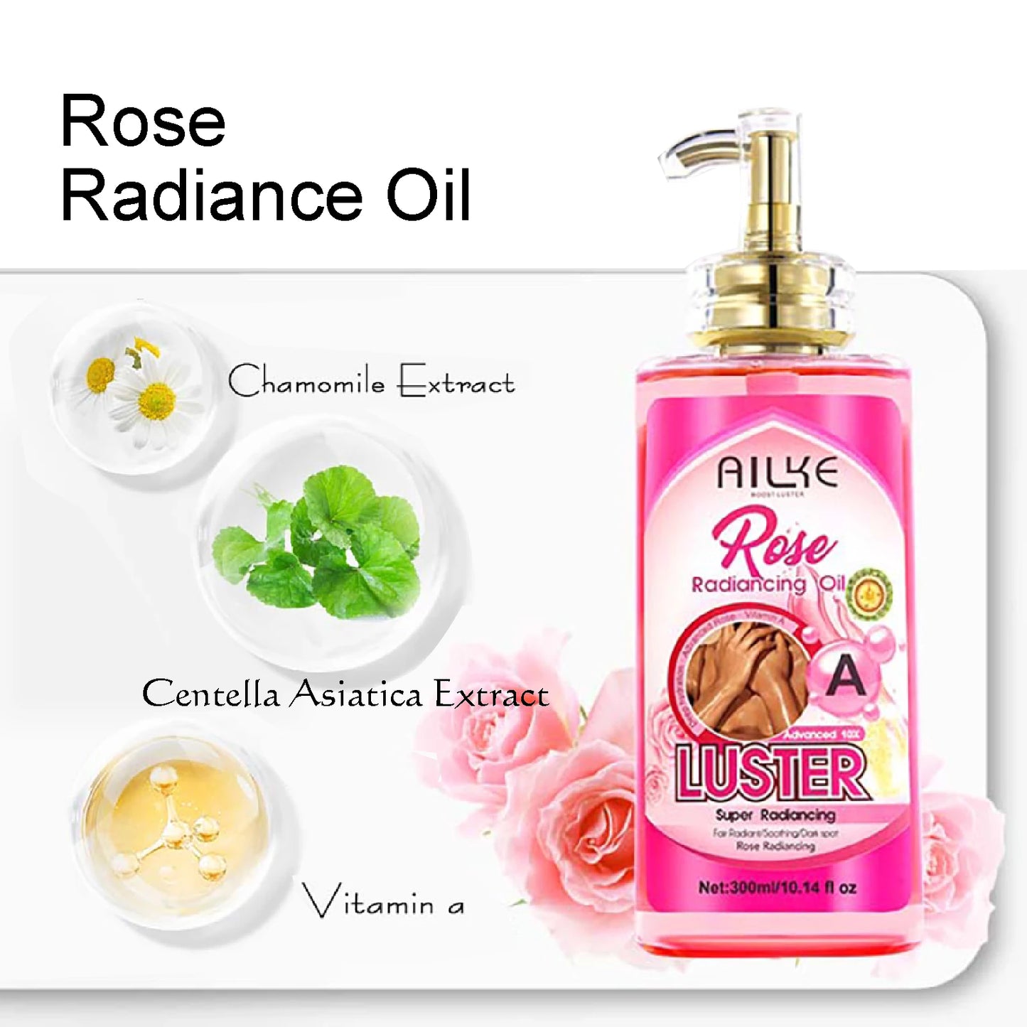 AILKE Whitening Body Oil, Moisturizing, Nourishing, Glowing, Brighten, Smooth Skin, Reduce Dark Spots, For All Skin Types, 300ml